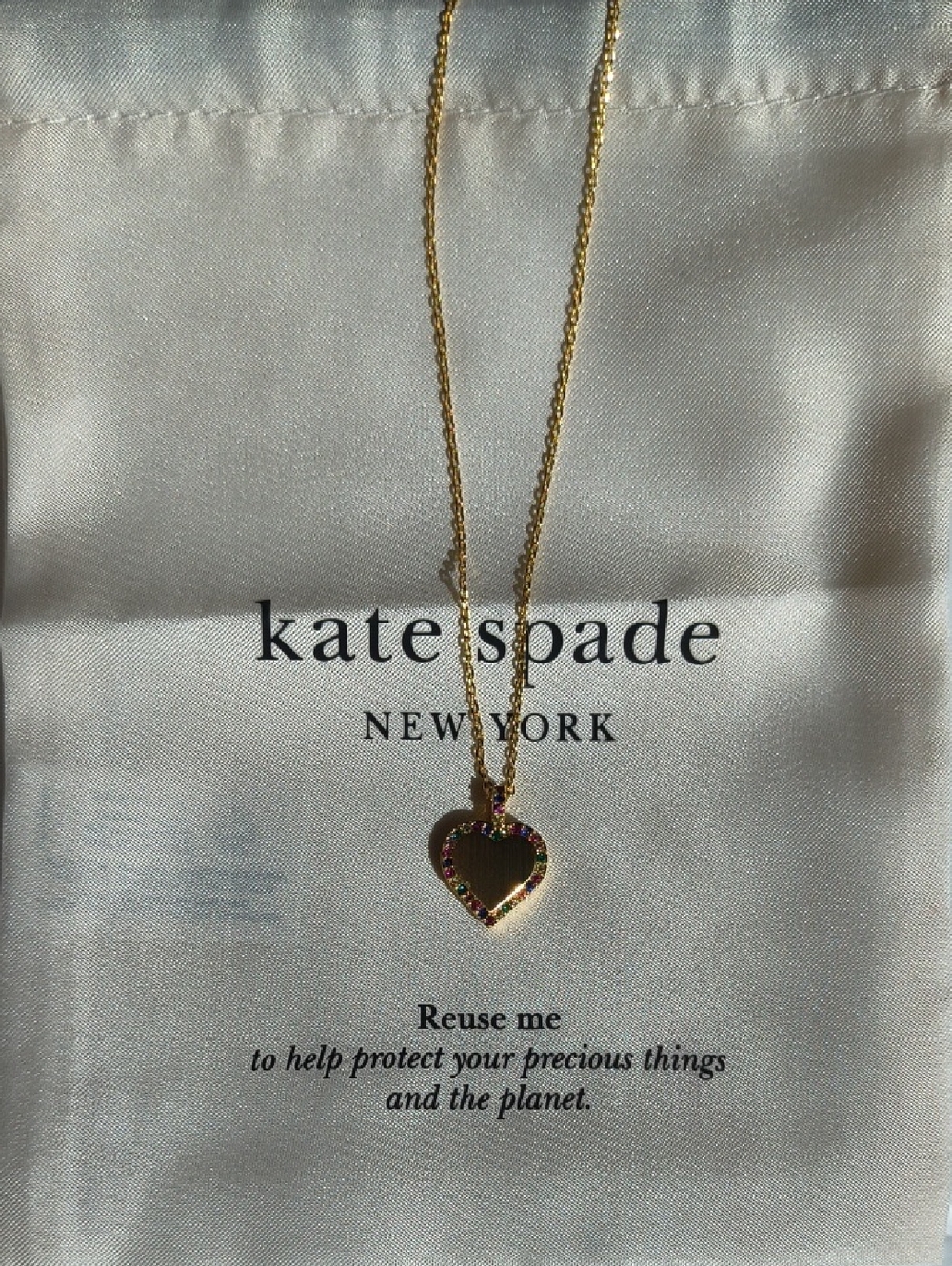 Kate Spade Gold Heart Pendant Necklace with Multicolor Crystal Border
